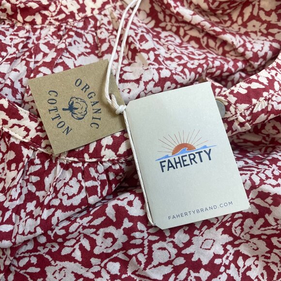 Faherty Red White Floral Button Front Midi Dress Womens Sz M - New - Picture 9 of 11
